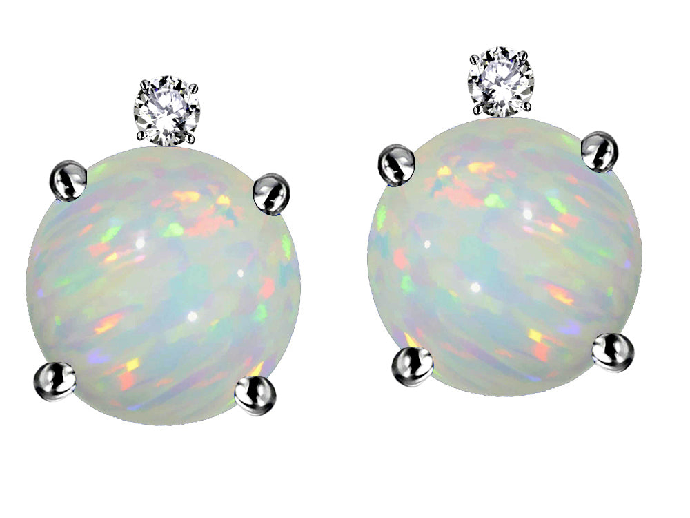 Star K Round 7mm Genuine Opal Screw Back Stud Earrings with Accent Stone on Top