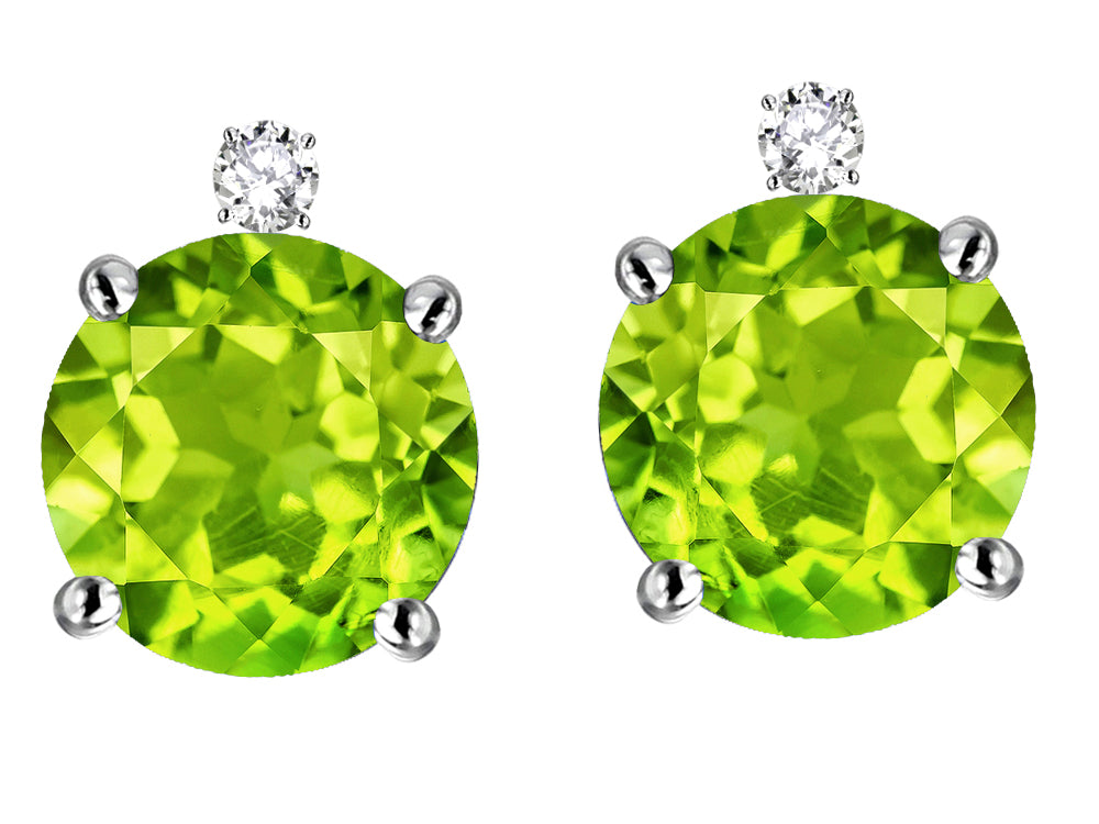 Star K Round 7mm Genuine Peridot Screw Back Stud Earrings with Accent Stone on Top