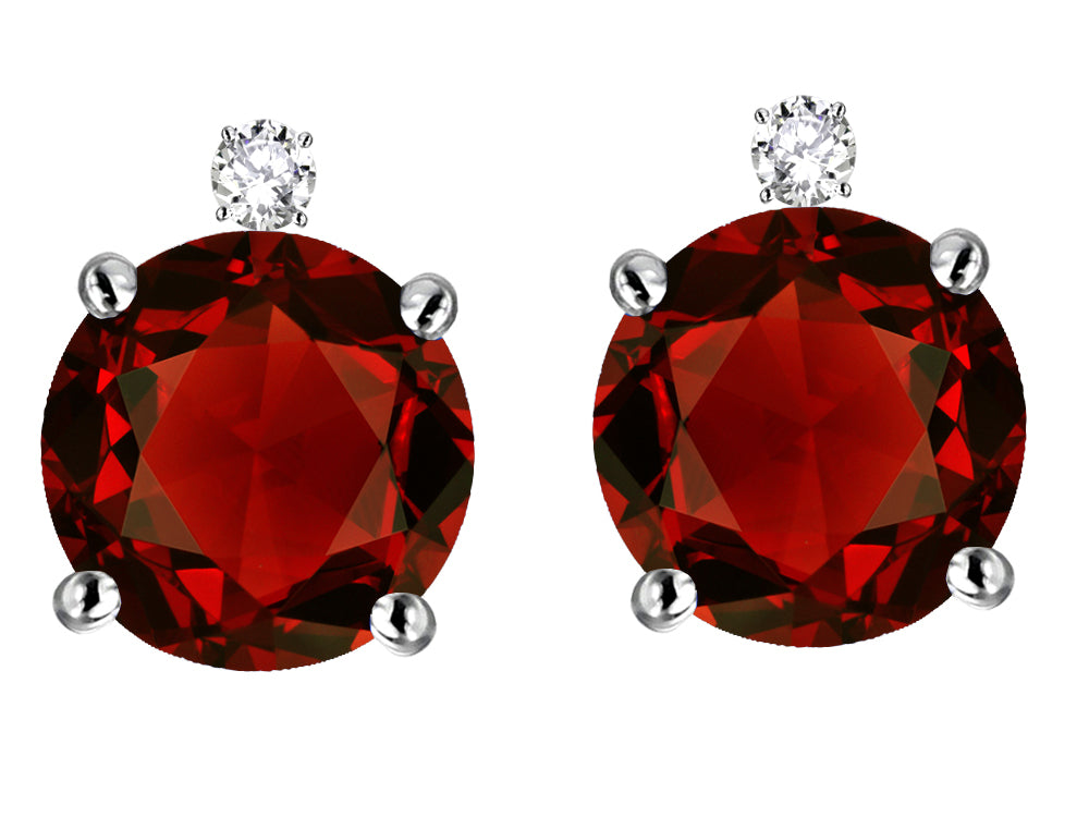 Star K Round 7mm Genuine Garnet Screw Back Stud Earrings with Accent Stone on Top
