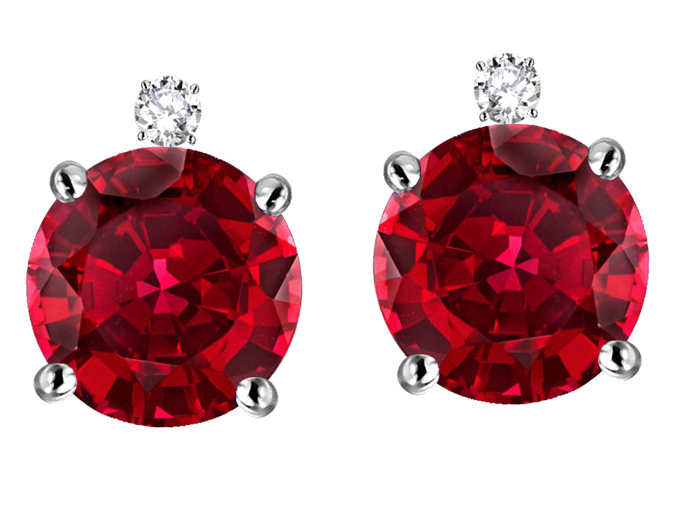 Star K Round 7mm Created Ruby Screw Back Stud Earrings with Accent Stone on Top
