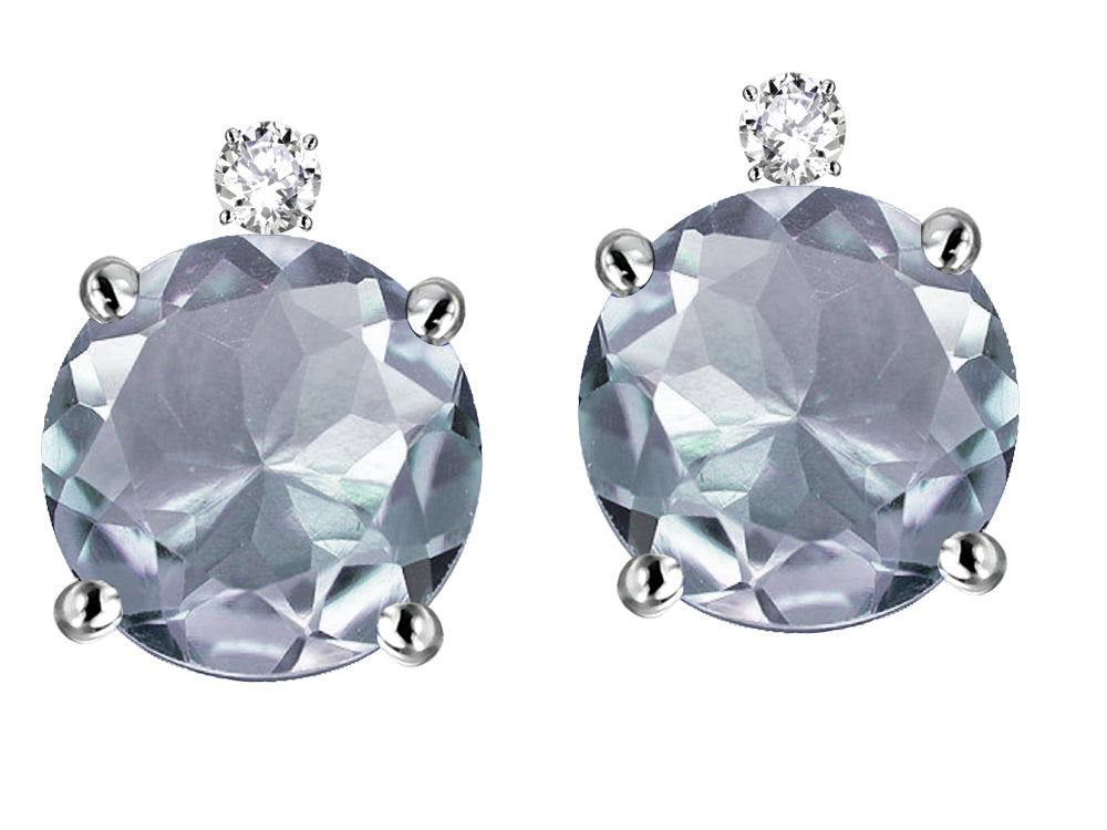 Star K Round 7mm Genuine Aquamarine Screw Back Stud Earrings with Accent Stone on Top
