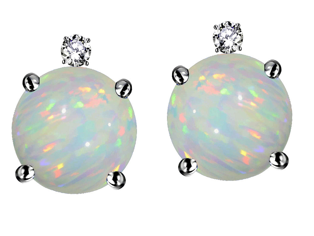 Star K Round 7mm Genuine Opal Screw Back Stud Earrings with Accent Stone on Top