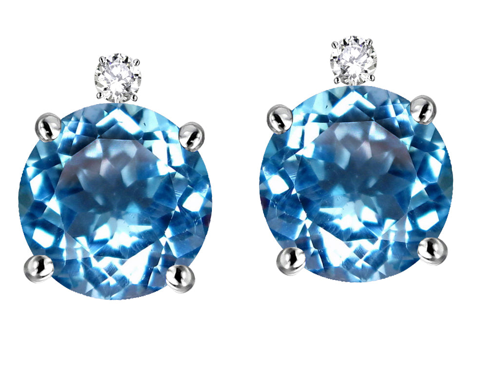 Star K Round 7mm Genuine Blue Topaz Screw Back Stud Earrings with Accent Stone on Top