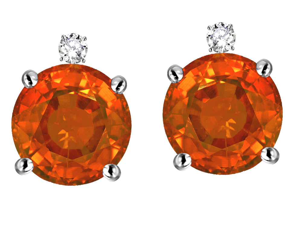 Star K Round 7mm Simulated Fire Opal Screw Back Stud Earrings with Accent Stone on Top