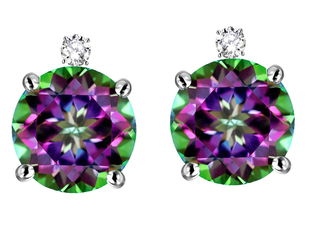 Star K Round 7mm Rainbow Mystic Topaz Screw back Stud Earrings with Accent Stone on Top