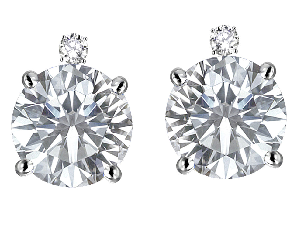 Star K Round 7mm Genuine White Topaz Screw Back Stud Earrings with Accent Stone on Top
