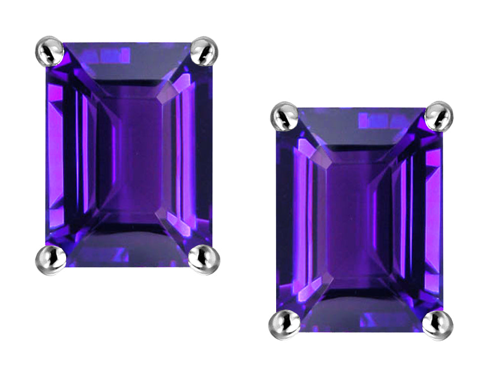 Star K Emerald Cut 8x6mm Genuine Amethyst Screw Back Earrings Studs