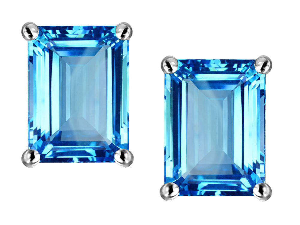 Star K Emerald Cut 8x6mm Genuine Blue Topaz Screw Back Earrings Studs