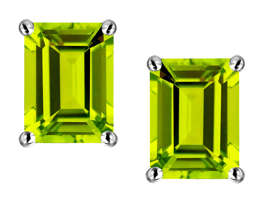 Star K Emerald Cut 8x6mm Genuine Peridot Screw Back Earrings Studs