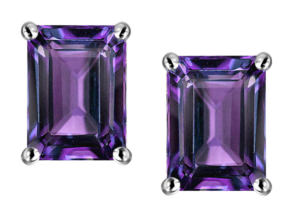 Star K Emerald Cut 8x6mm Simulated Alexandrite Screw Back Earrings Studs