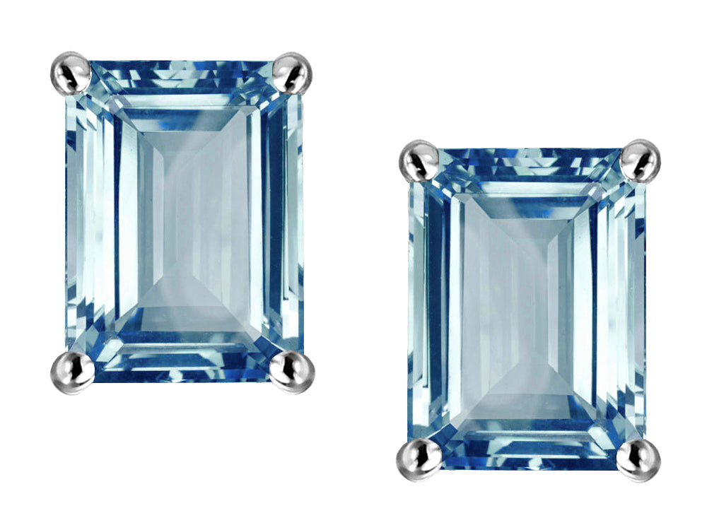 Star K Emerald Cut 8x6mm Simulated Aquamarine Screw Back Earrings Studs