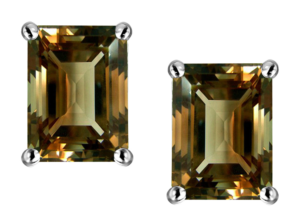 Star K Emerald Cut 8x6mm Genuine Smoky Quartz Screw Back Earrings Studs