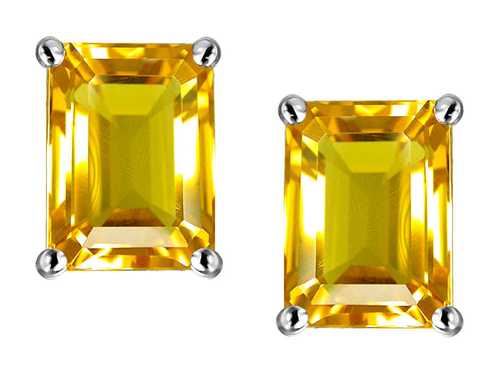 Star K Emerald Cut 8x6mm Genuine Citrine Screw Back Earrings Studs