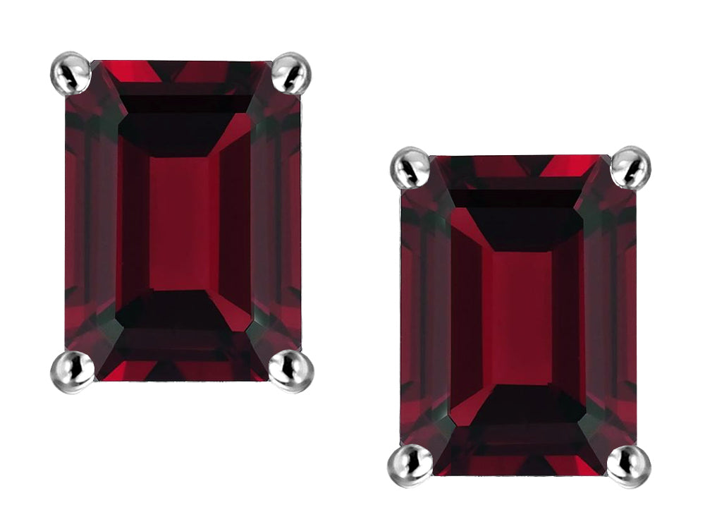 Star K Emerald Cut 8x6mm Genuine Garnet Screw Back Earrings Studs