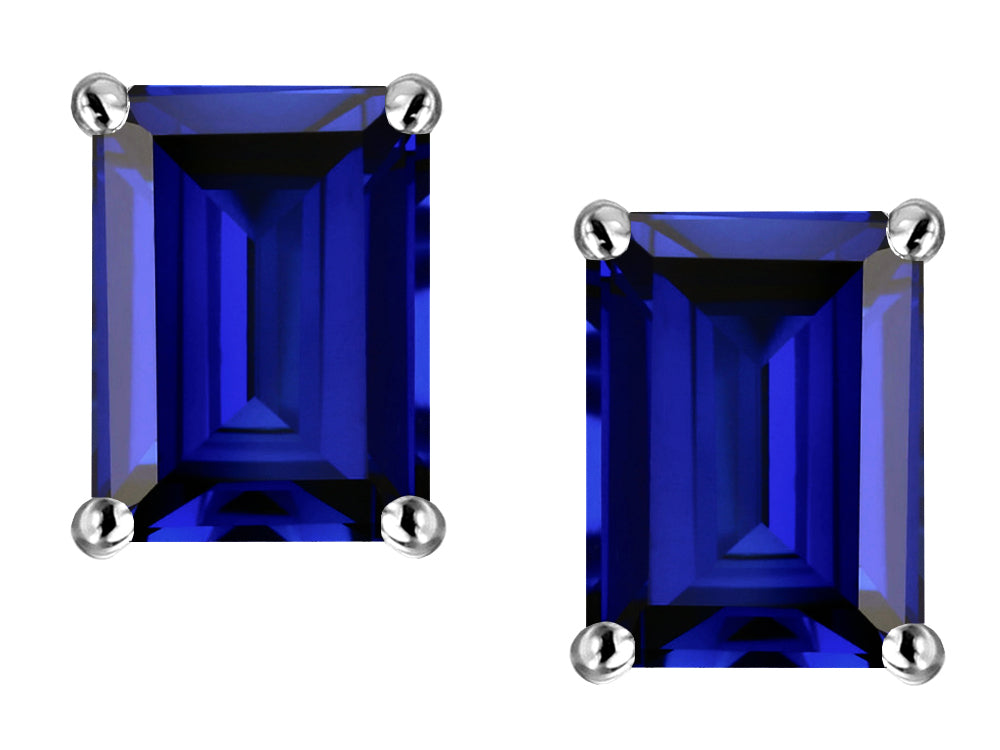 Star K Emerald Cut 8x6mm Created Sapphire Screw Back Earrings Studs