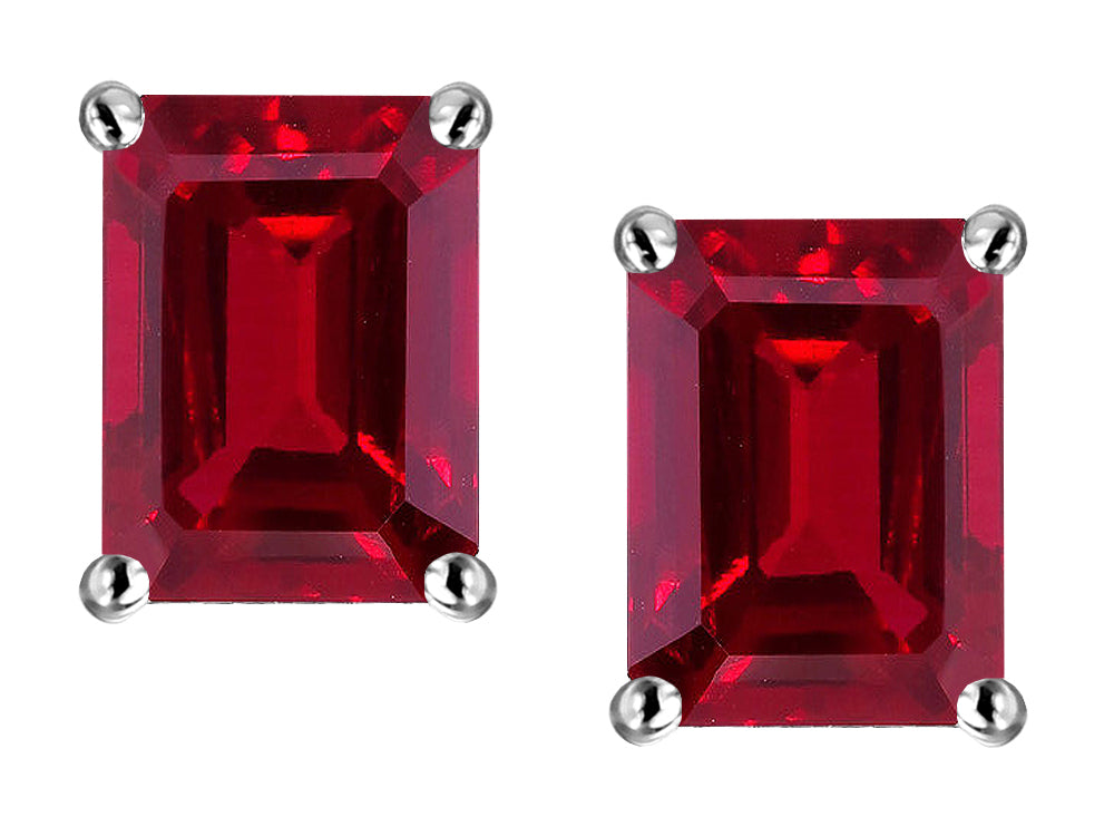 Star K Emerald Cut 8x6mm Created Ruby Screw Back Earrings Studs