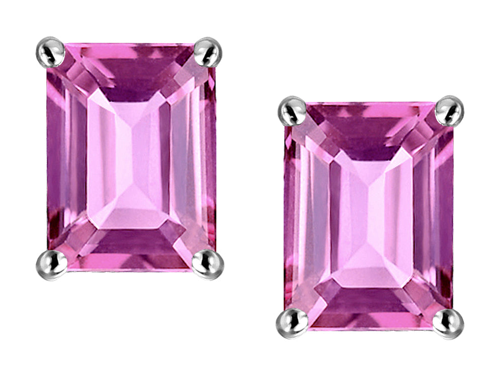Star K Emerald Cut 8x6mm Created Pink Sapphire Screw Back Earrings Studs