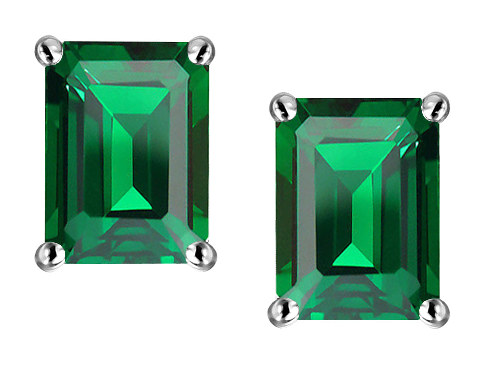 Star K Emerald Cut 8x6mm Simulated Emerald Screw Back Earrings Studs