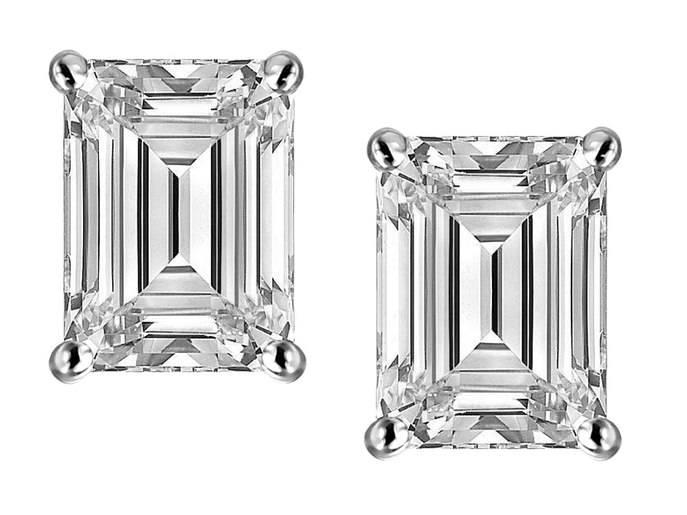 Star K Emerald Cut 8x6mm Genuine White Topaz Screw Back Earrings Studs
