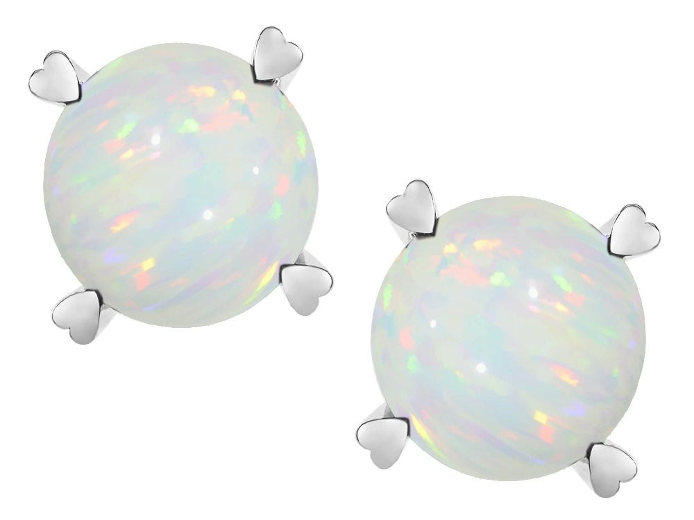 Star K Round 7mm Genuine Opal Push Back Stud Earrings with Heart Prongs