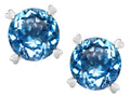 Star K Round 7mm Genuine Blue Topaz Push Back Stud Earrings with Heart Prongs