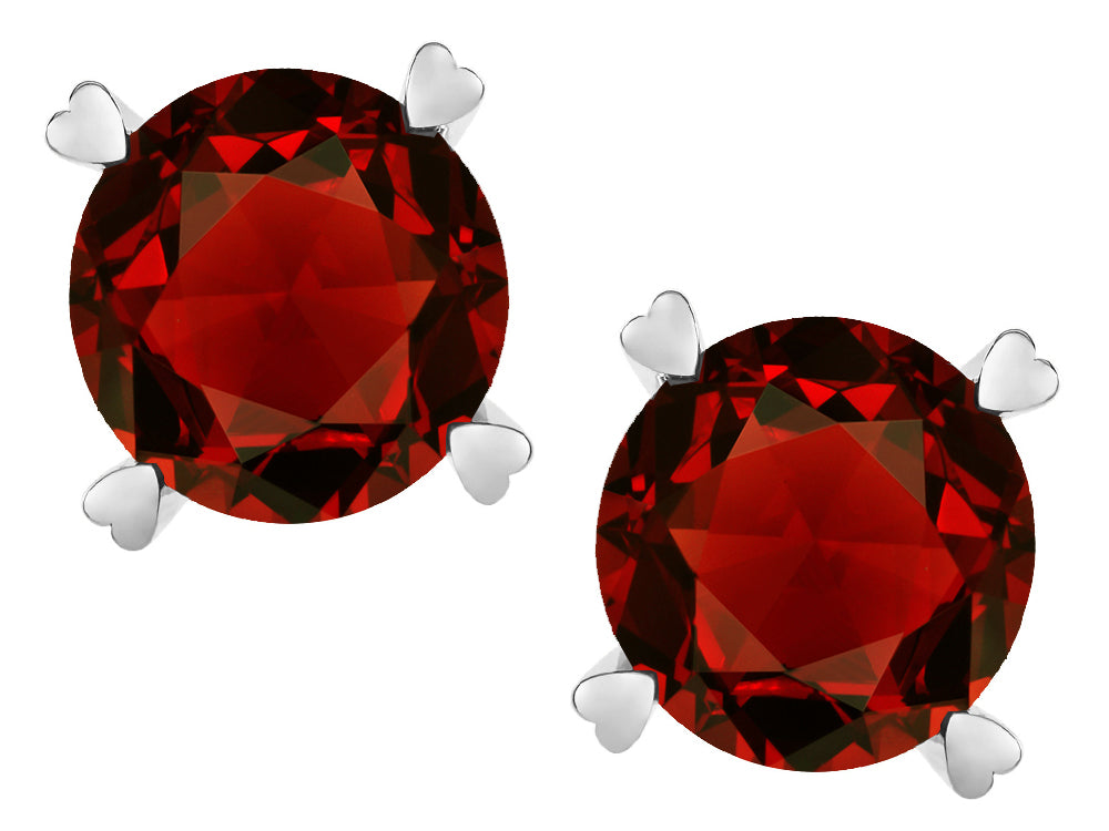 Star K Round 7mm Genuine Garnet Push Back Stud Earrings with Heart Prongs
