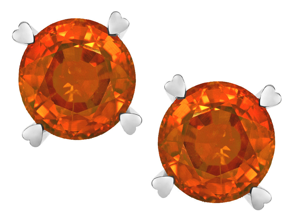 Star K Round 7mm Simulated Orange Mexican Fire Opal Push Back Stud Earrings with Heart Prongs