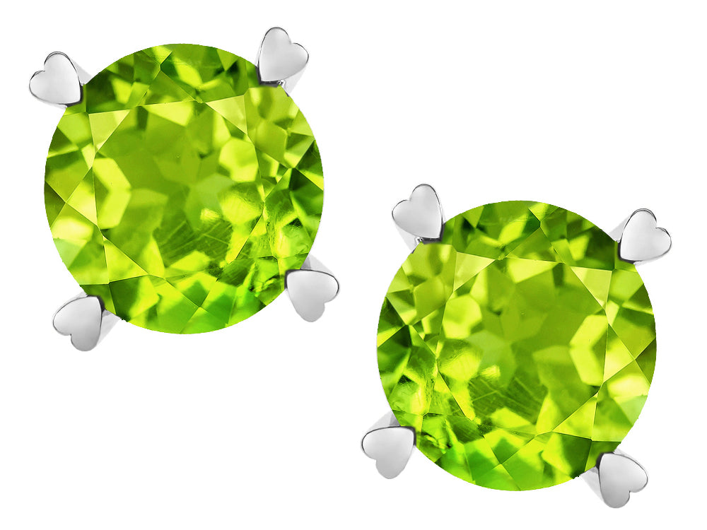 Star K Round 7mm Genuine Peridot Push Back Stud Earrings with Heart Prongs