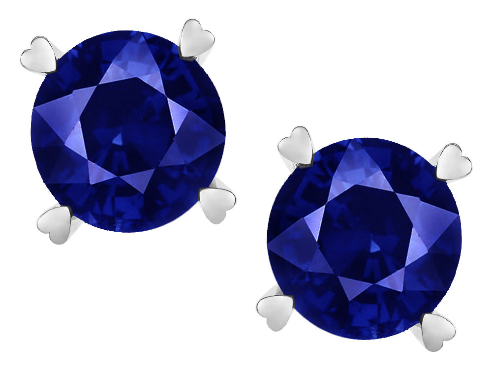 Star K Round 7mm Created Sapphire Push Back Stud Earrings with Heart Prongs