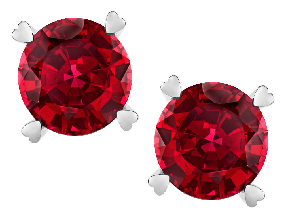 Star K Round 7mm Created Ruby Push Back Stud Earrings with Heart Prongs