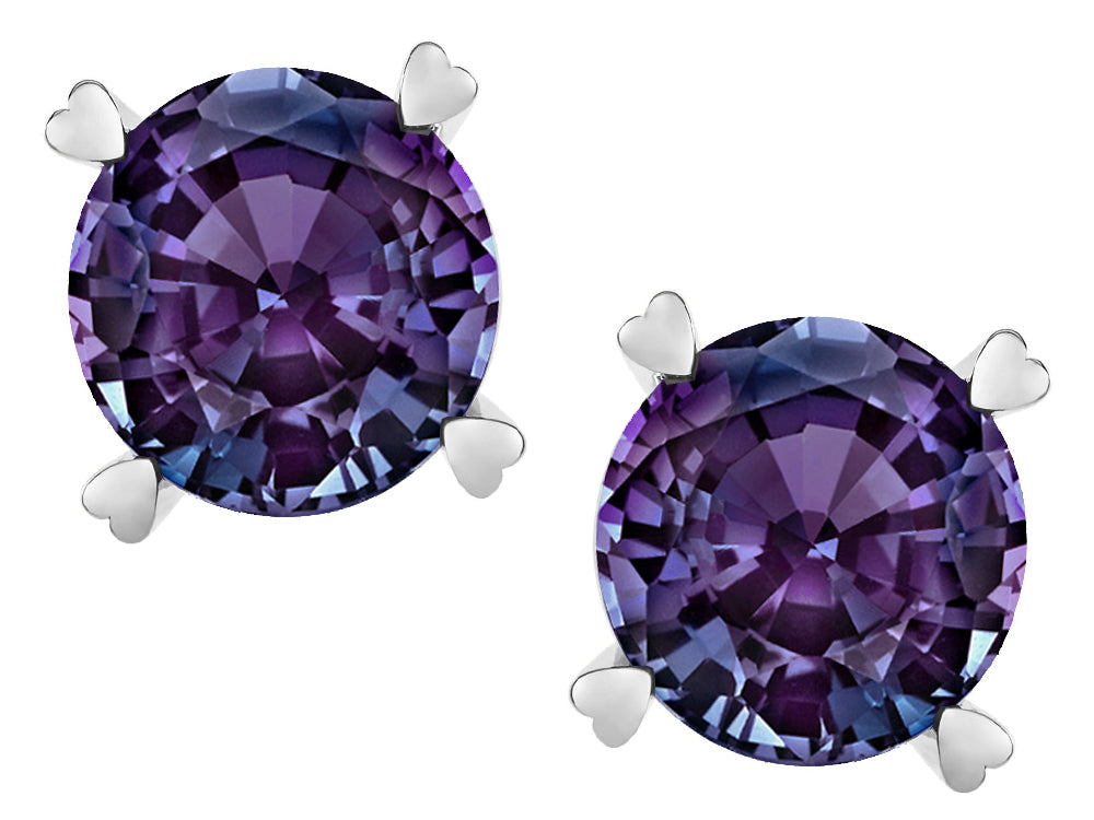 Star K Round 7mm Simulated Alexandrite Push Back Stud Earrings with Heart Prongs