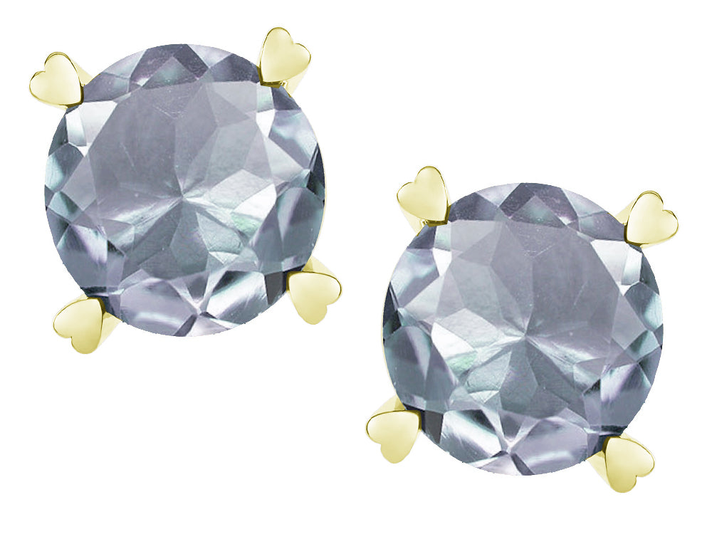 Star K Round 7mm Genuine Aquamarine Screw Back Stud Earrings with Heart Prongs