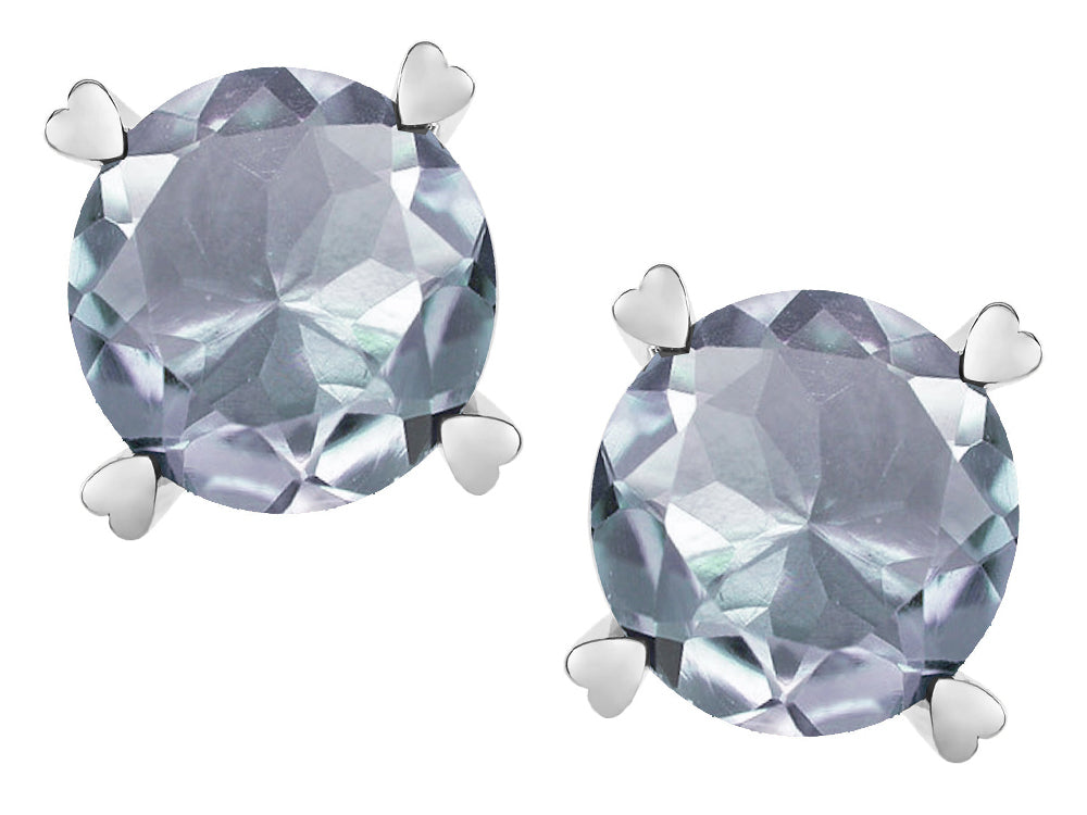 Star K Round 7mm Genuine Aquamarine Screw Back Stud Earrings with Heart Prongs