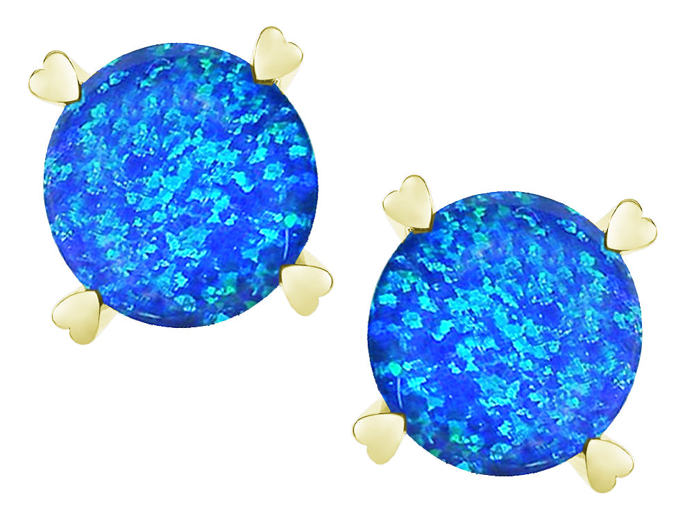Star K Round 7mm Created Blue Opal Screw Back Stud Earrings with Heart Prongs