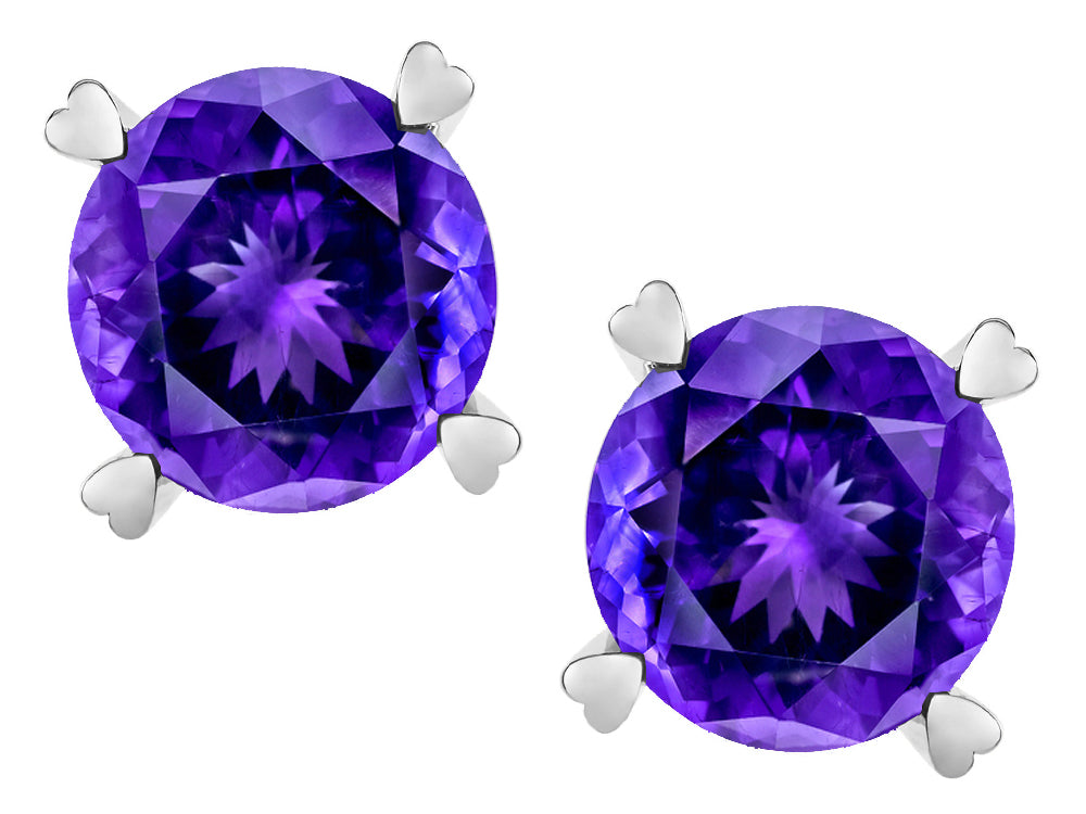 Star K Round 7mm Genuine Amethyst Screw Back Stud Earrings with Heart Prongs