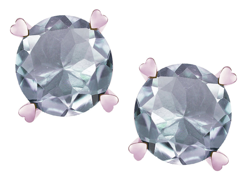 Star K Round 7mm Genuine Aquamarine Screw Back Stud Earrings with Heart Prongs