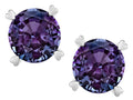 Star K Round 7mm Simulated Alexandrite Screw Back Stud Earrings with Heart Prongs