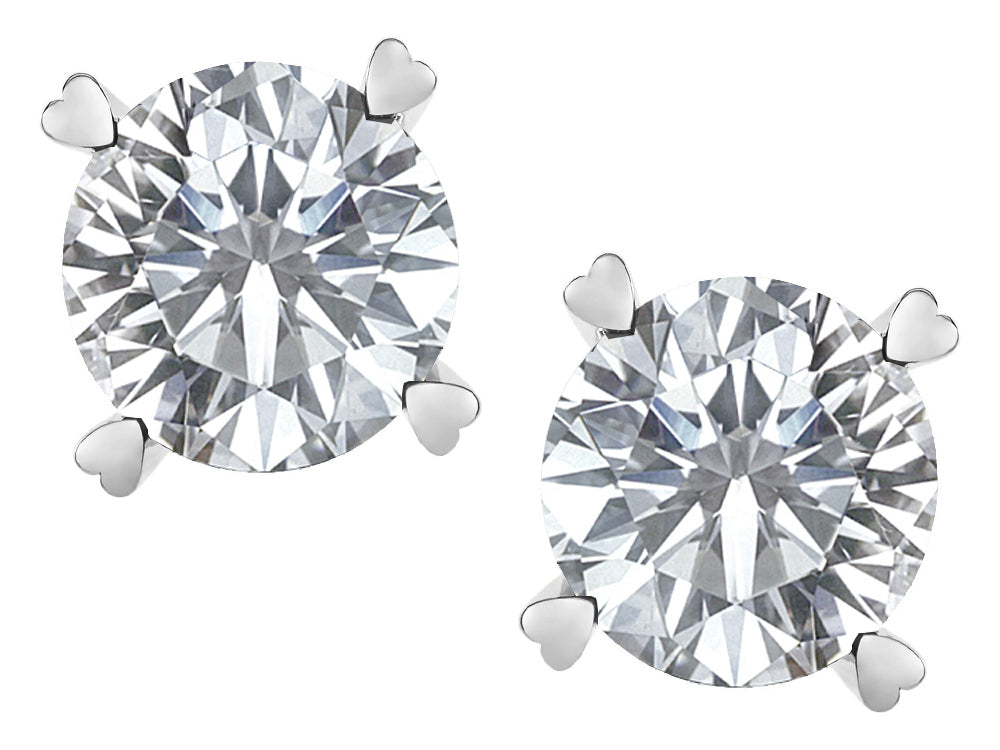 Star K Round 7mm Genuine White Topaz Screw Back Stud Earrings with Heart Prongs