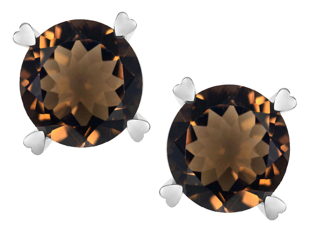 Star K Round 7mm Genuine Smoky Quartz Screw Back Stud Earrings with Heart Prongs
