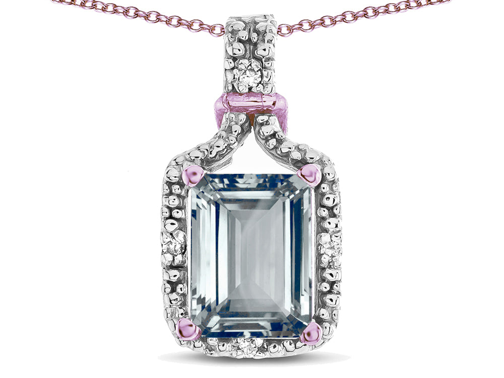 Star K Antique Vintage Look Emerald Cut 8x6 Genuine Aquamarine Octagon Pendant