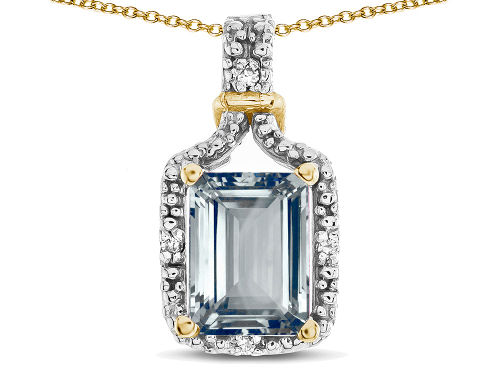 Star K Antique Vintage Look Emerald Cut 8x6 Genuine Aquamarine Octagon Pendant