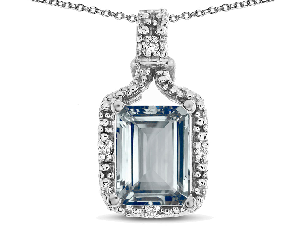 Star K Antique Vintage Look Emerald Cut 8x6 Genuine Aquamarine Octagon Pendant