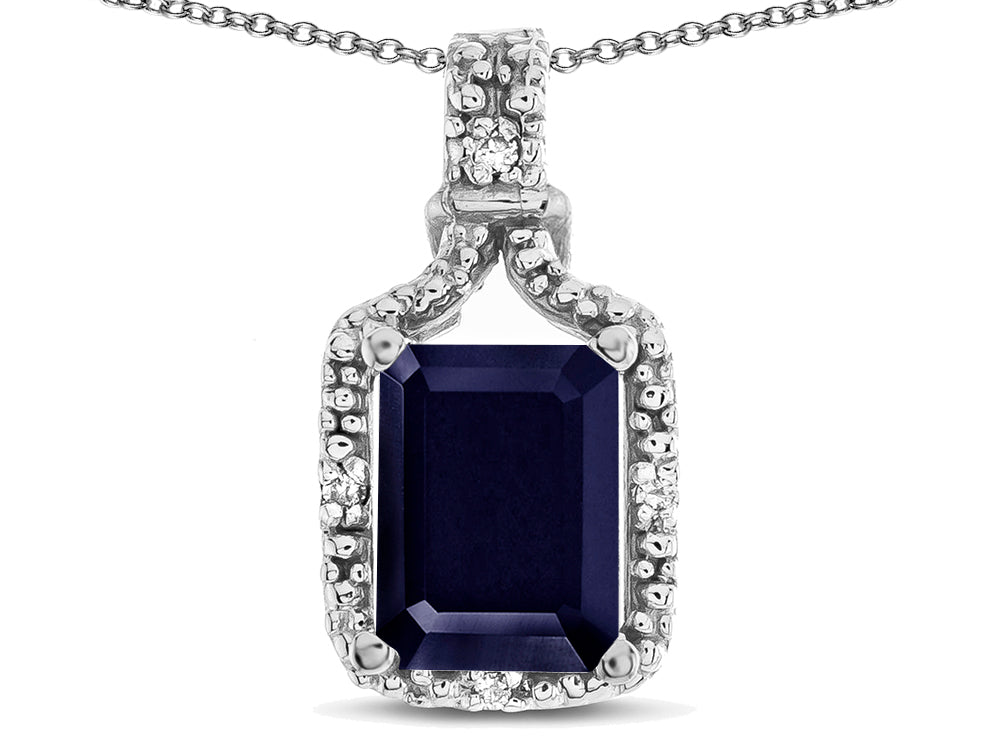 Star K Antique Vintage Look Emerald Cut 8x6 Genuine Sapphire Octagon Pendant