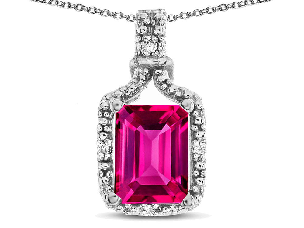 Star K Antique Vintage Look Emerald Cut 8x6 Simulated Pink Tourmaline Octagon Pendant