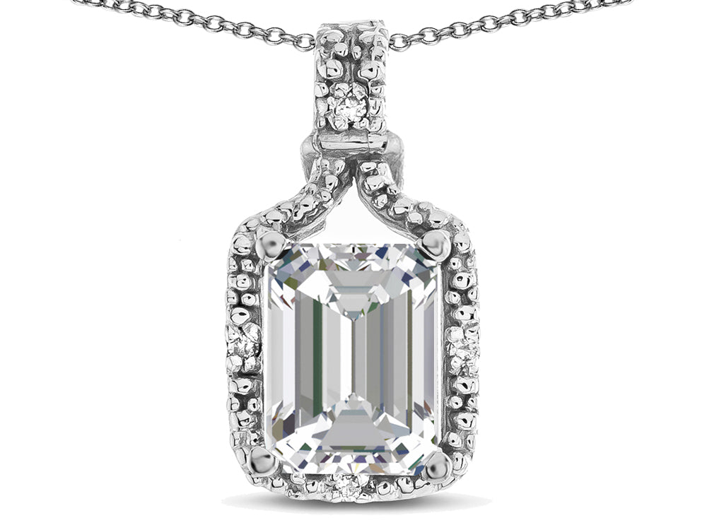 Star K Antique Vintage Look Emerald Cut 8x6 Genuine White Topaz Octagon Pendant