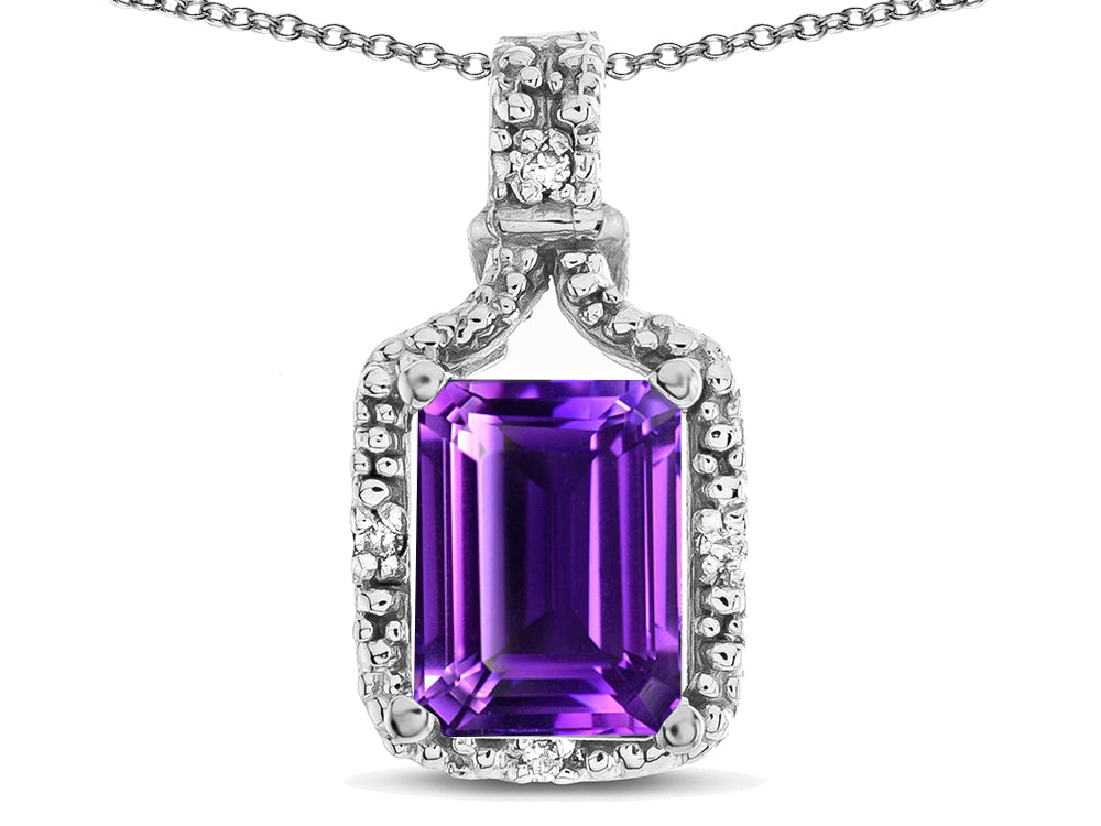 Star K Antique Vintage Look Emerald Cut 8x6 Genuine Amethyst Octagon Pendant