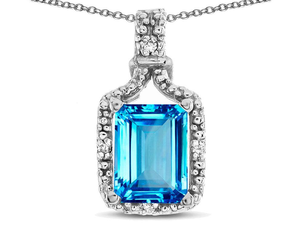 Star K Antique Vintage Look Emerald Cut 8x6 Genuine Blue Topaz Octagon Pendant