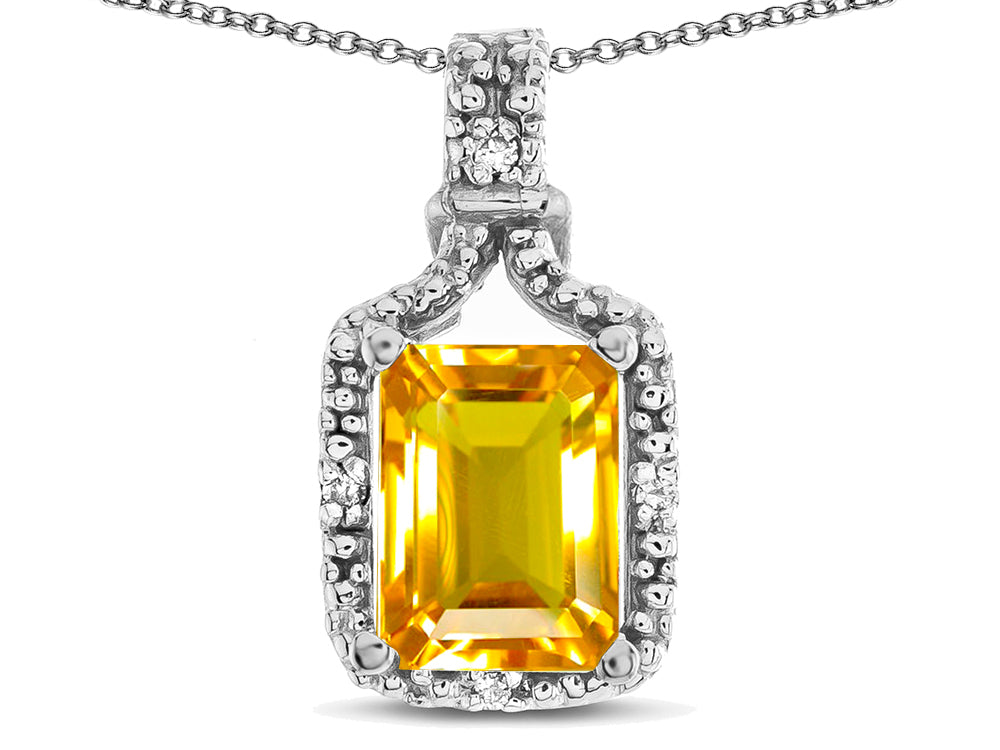 Star K Antique Vintage Look Emerald Cut 8x6 Genuine Citrine Octagon Pendant