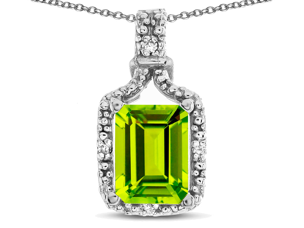 Star K Antique Vintage Look Emerald Cut 8x6 Genuine Peridot Octagon Pendant