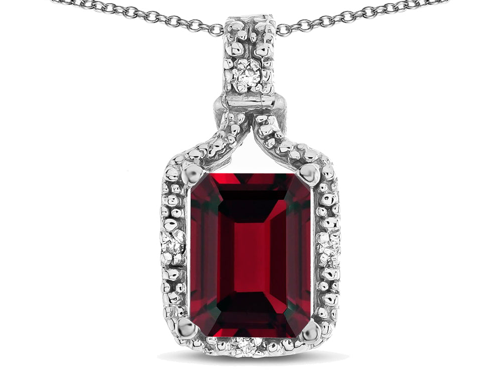 Star K Antique Vintage Look Emerald Cut 8x6 Genuine Garnet Octagon Pendant